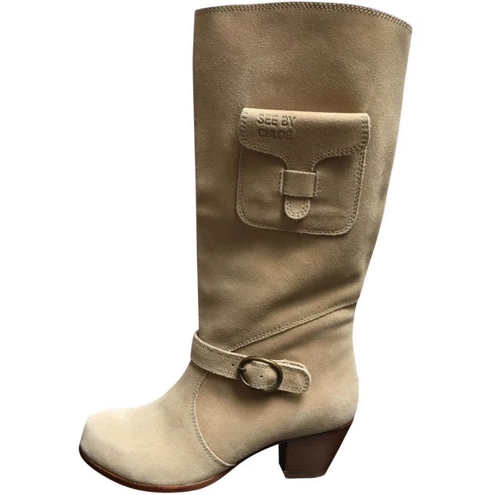 See by Chloe Western‎ Suede Tan Calf Heeled boots with Pocket sz 36